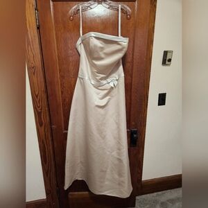 NEW Bill Levkoff Ivory Satin Strapless Maxi Prom Dress NWOT